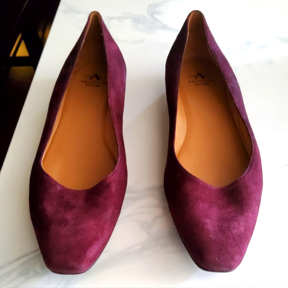 Aquatalia Marcella Flat Women's Size 8.5Sculpted SlipOn Shoe Burgundy Plum Suede